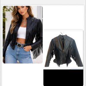 Unik Whimsigoth Black Western Leather Vintage Jacket with Fringe
